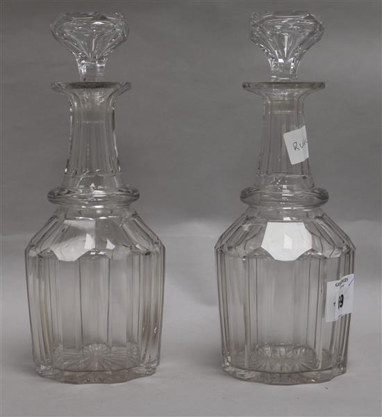 Two glass bell shaped decanters height 28cm
